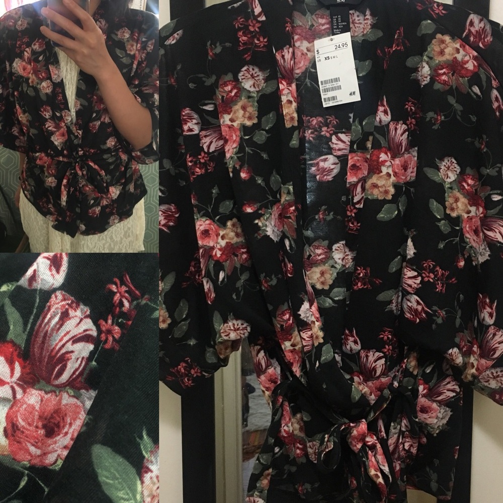 H&M Floral Kimono Wrap Top